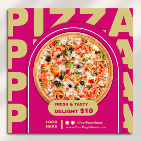 Pizza Social Media Post PSD Template – Fresh & Tasty Delight cover image.
