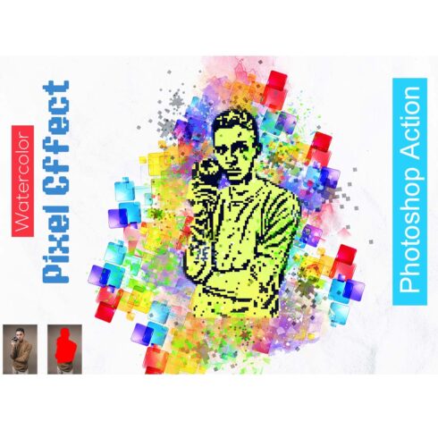 Watercolor Pixel Effect Photoshop Action cover image.