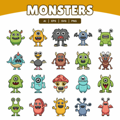 Monsters filled outline 20 icons cover image.