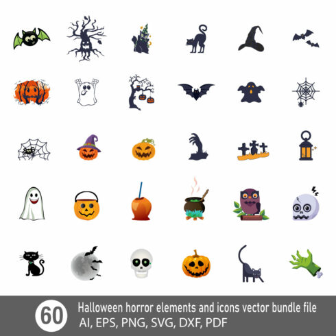 Halloween horror elements and icons vector bundle file cover image.