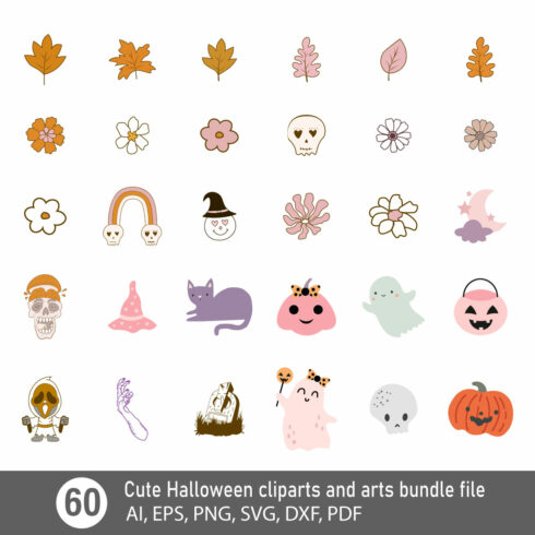 Cute Halloween cliparts and arts bundle file cover image.