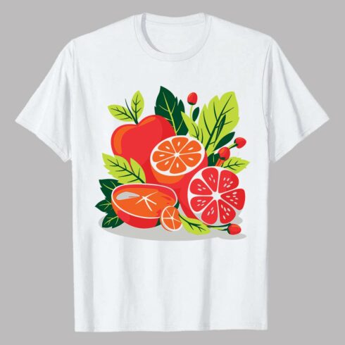 Red and orange fruits with green leaves grapefruit Fall/ Autumn EPS PNG T shirt Design cover image.