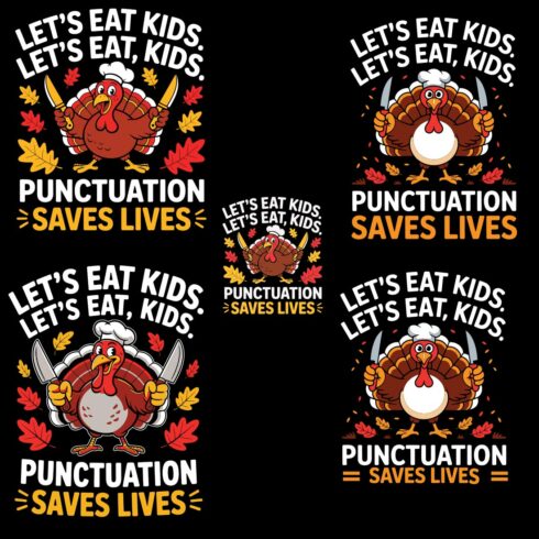 5 design Thanksgiving turkey with knives and autumn leaves image Fall/ Autumn EPS PNG T shirt Design cover image.