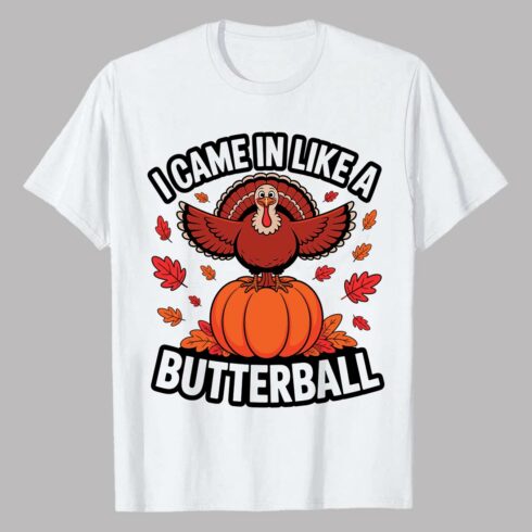 Turkey on pumpkin with autumn leaves and text Thanksgiving Fall/ Autumn EPS PNG T shirt Design cover image.