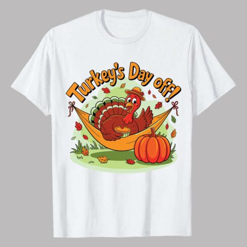Turkey relaxing in hammock with pumpkin thanksgiving Fall/ Autumn EPS PNG T shirt Design cover image.