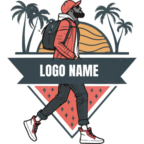 Urban Explorer Retro Logo Design – Stylish Bearded Traveler with Backpack & Sunset Vibes cover image.