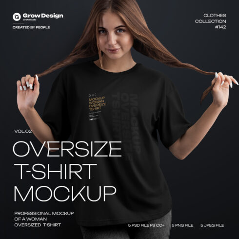 5 Mockups Woman Oversize T-Shirt vol02 cover image.