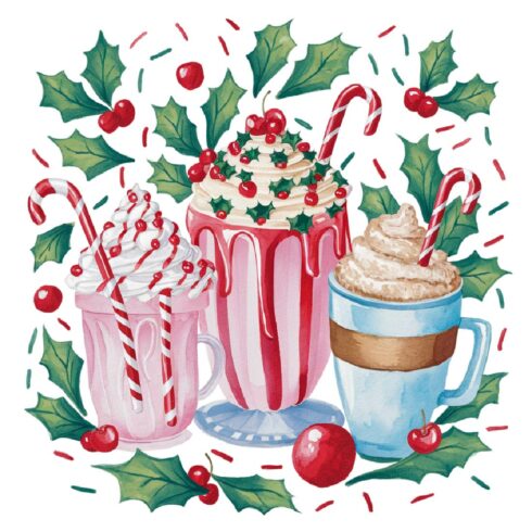 Vintage Christmas Coffee PNG Clipart cover image.