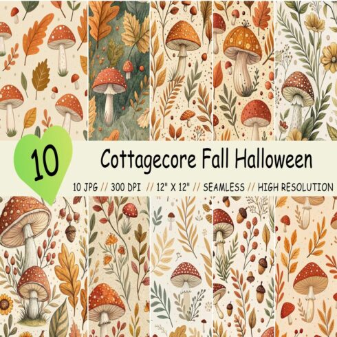 Cottagecore Fall Halloween Seamless Pattern, Digital Papers cover image.