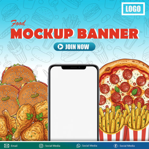 Fast Food Banner Mockup with Smartphone Screen for Online Order Promotion cover image.