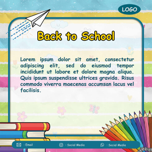 Cute Kids School Banner Template with Books and Colored Pencils – Cartoon Background Design cover image.