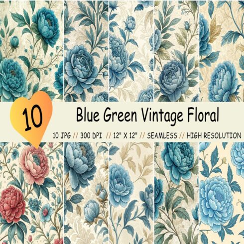 Blue Green Vintage Floral Pattern cover image.