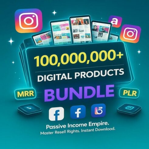 100 Million Digital Products with Resell Rights, PLR Bundle with Master Resell Rights, Passive Income Business for Beginners, Passive income Digital Download cover image.