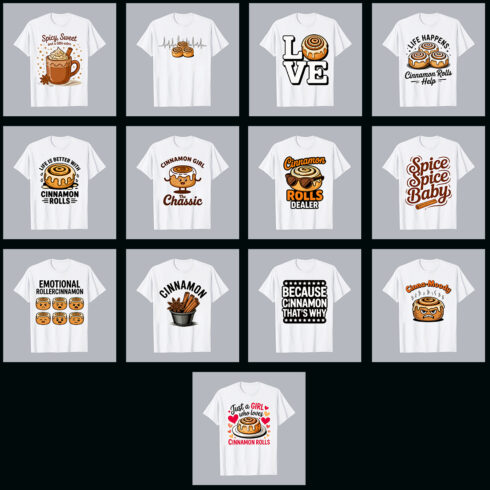 Cinnamon Rolls T-shirt Designs Collection T-Shirt Design PNG Bundle cover image.