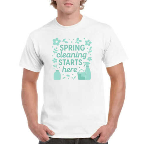 Spring Cleaning Starts Here Floral Cleaning Tee cover image.