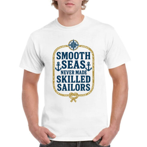 Smooth Seas Never Made Skilled Sailors Navy Tee cover image.