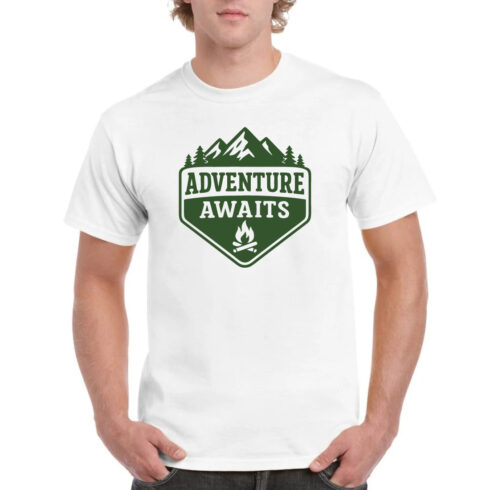 Adventure Awaits Mountain Camping Tee cover image.