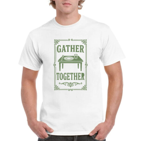 Gather Together Green Dining Table Typography Tee cover image.