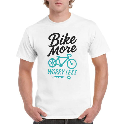 Bike More Worry Less Cycling Motivational T-Shirt cover image.