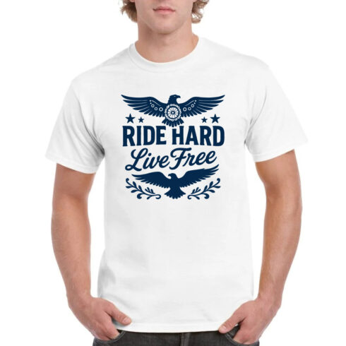 Ride Hard Live Free Eagle Cycling Biker T-Shirt cover image.
