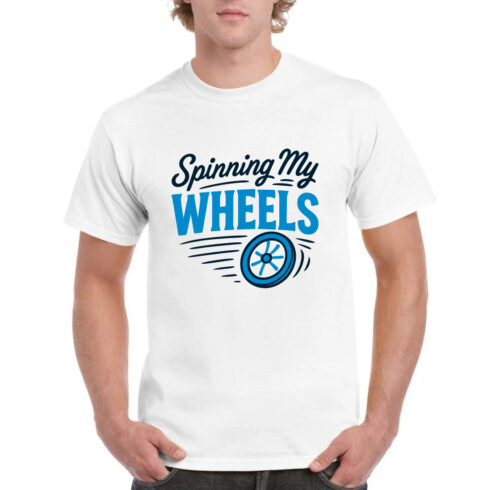 Spinning My Wheels Blue Tire Motion T-Shirt cover image.