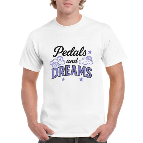 Pedals And Dreams Purple Cycling Cloud T-Shirt cover image.