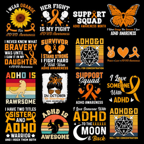 16th ADHD AWARENESS T Shirt Design Bundle-1 cover image.