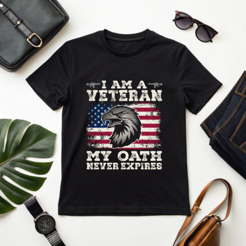 american eagle illustration with my oath never expires quote for veterans apparel cover image.