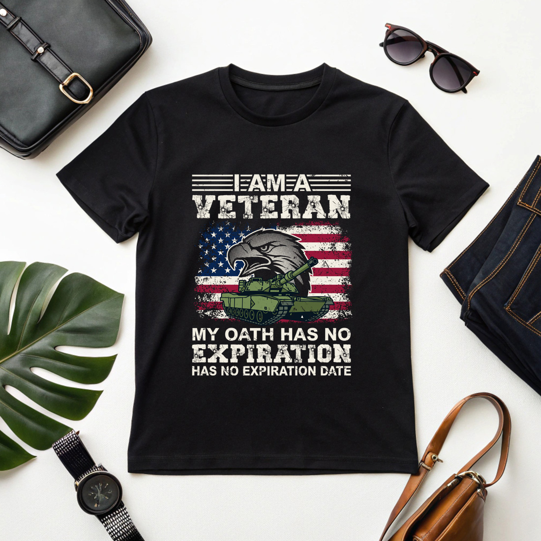 American Flag Eagle and Tank Veteran Pride Graphic for Apparel and Prints