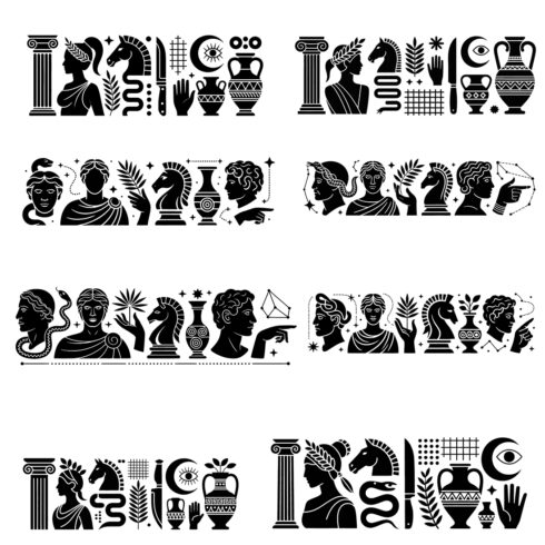 Ancient Greek Decorative Elements patterns vector cover image.