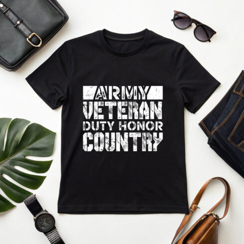 army veteran t shirt design with duty honor country military typography cover image.