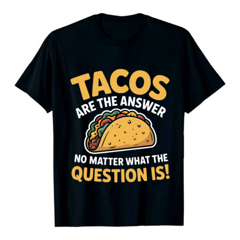 Yellow Tacos White Text Black Background food mexican food Taco T-Shirt Design EPS AI PDF SVG PNG cover image.