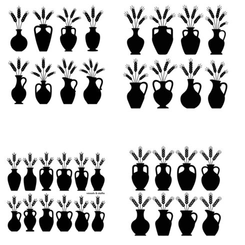 Black wheat stalks in decorative vases grain pottery vector cover image.