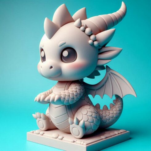 Cute Baby Dragon 3D Model | Chibi Fantasy Figurine | Print Ready STL OBJ FBX cover image.