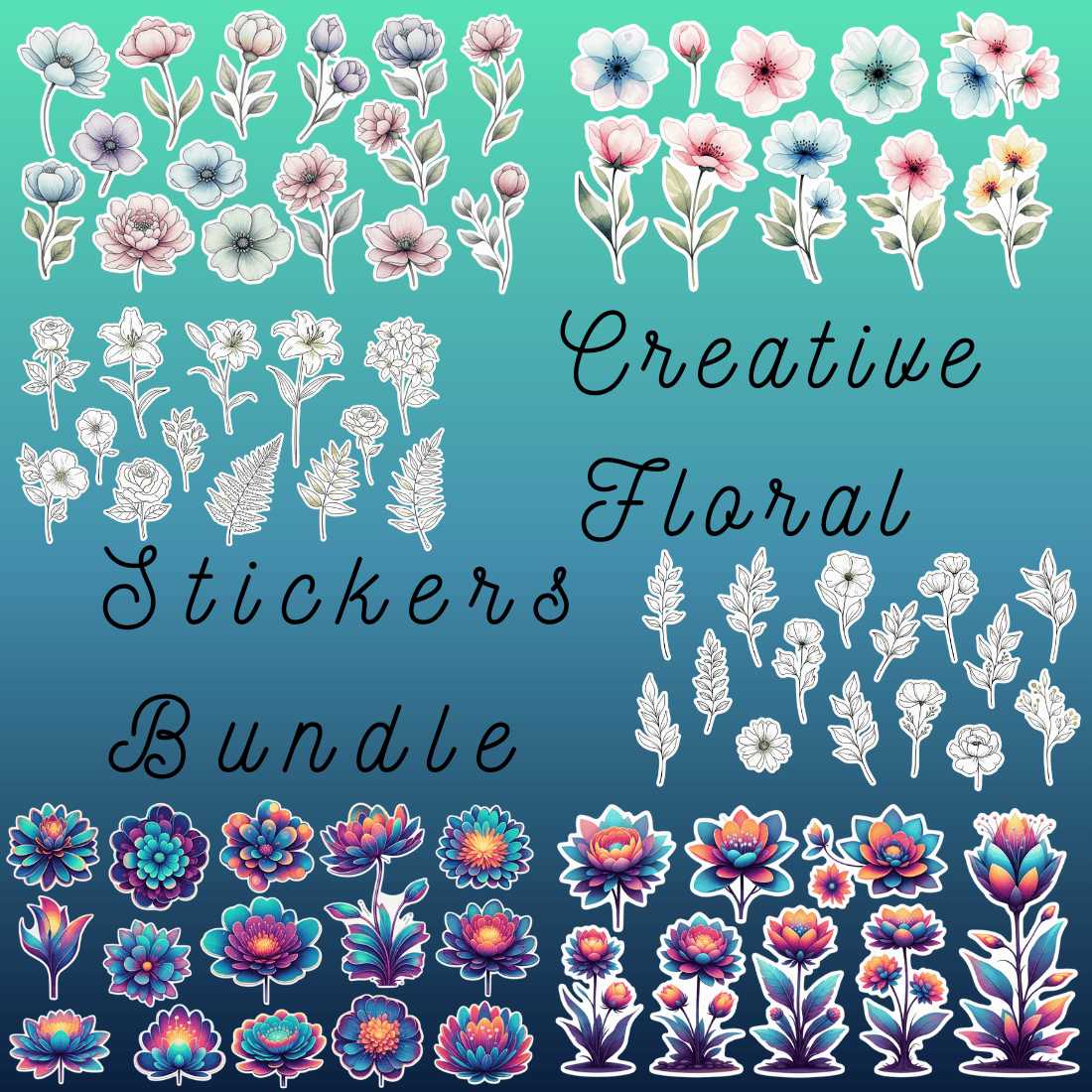 Creative Floral Stickers Bundle for Scrapbooking + GIFT - MasterBundles