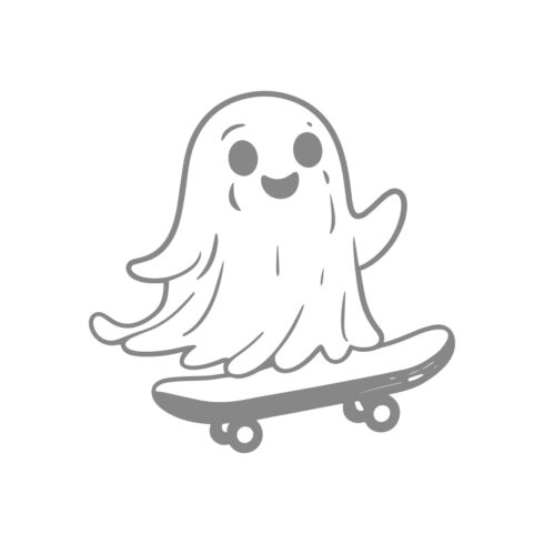 Cute Ghost Riding a Skateboard Cartoon Illustration cover image.