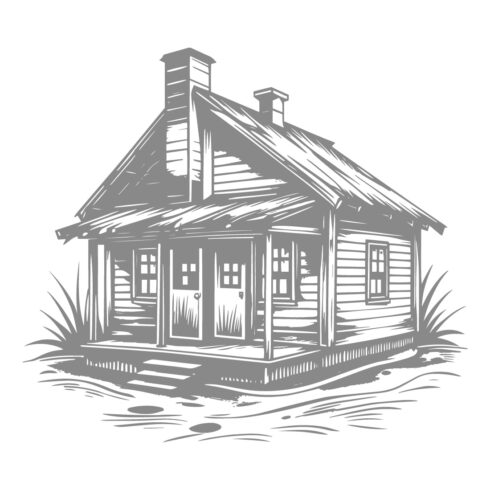 Rustic Cabin Line Art Illustration cover image.