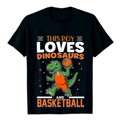 Dinosaur playing basketball with text t shirt graphic Basketball T-Shirt Design EPS AI PDF SVG PNG cover image.