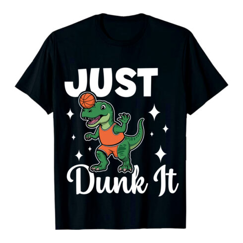 Dinosaur playing basketball with text sports Basketball T-Shirt Design EPS AI PDF SVG PNG cover image.