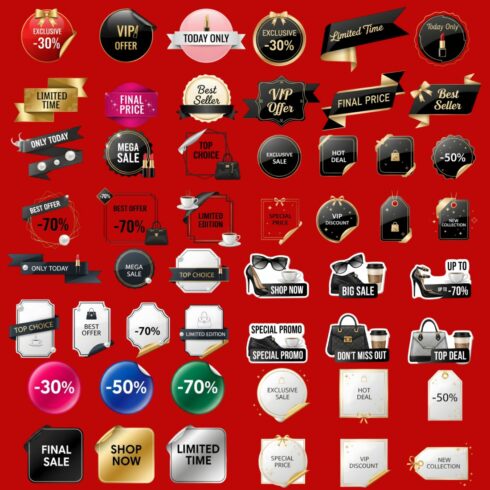 Sale & Discount Sticker Bundle | PNG Stickers 6000x3270 px cover image.