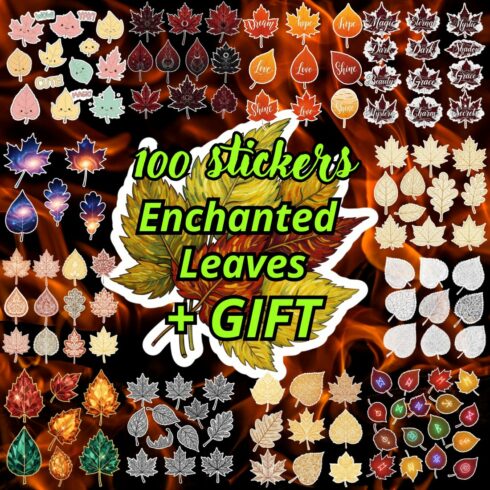 Enchanted Leaves Sticker Pack + Bonus Gift | Magical Autumn PNG Bundle cover image.