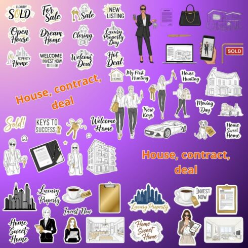 Realtor Sticker Pack | Real Estate Digital Stickers (PNG, Printable) cover image.