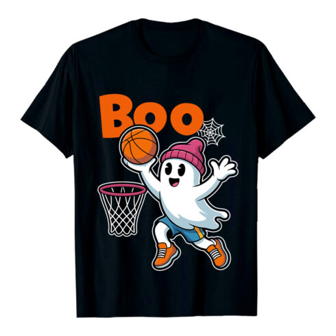 Spooky basketball player with orange ball and hoop Basketball T-Shirt Design EPS AI PDF SVG PNG cover image.
