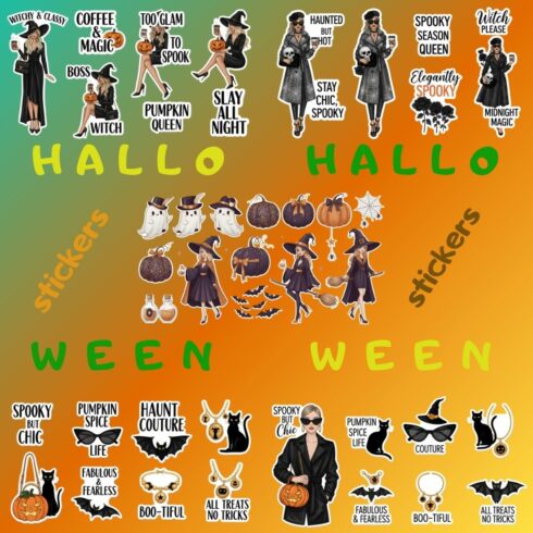 Halloween Sticker Pack | Cute & Spooky Digital Stickers (PNG, Printable) cover image.