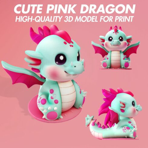Cute Pink Dragon for 3D Print cover image.