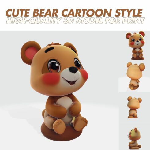 Cute Cartoon Bear High-Resolution Character for 3D Printing VR cover image.