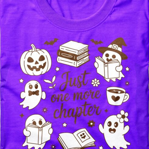 Just One More Chapter png, Ghost Books Halloween png cover image.