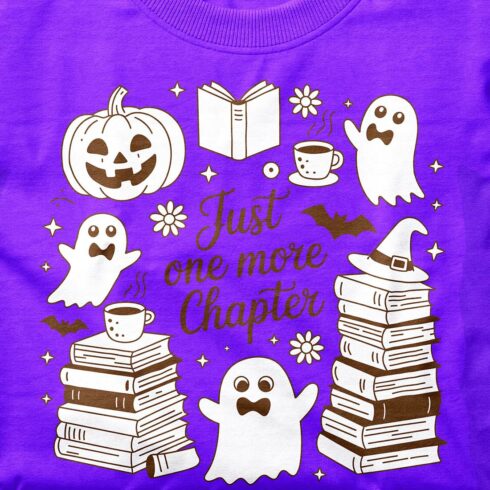 Just One More Chapter png, Ghost Books Halloween png cover image.