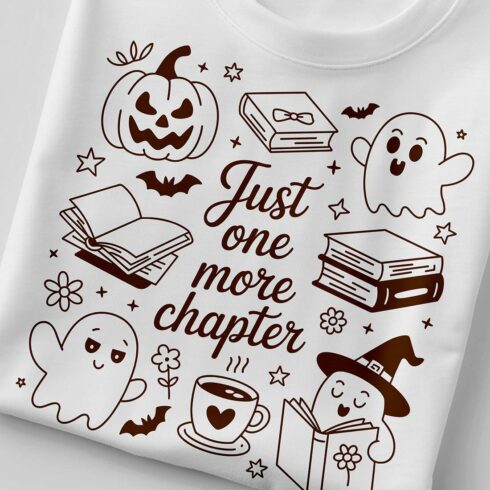 Just One More Chapter png, Ghost Books Halloween png cover image.