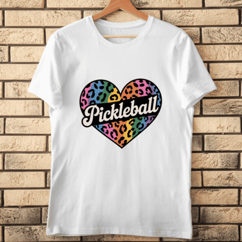 Pickleball Leopard Heart T-shirt Design cover image.
